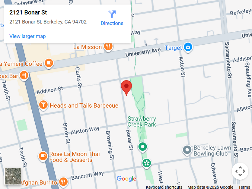 Map showing the location by Strawberry Park, Berkeley